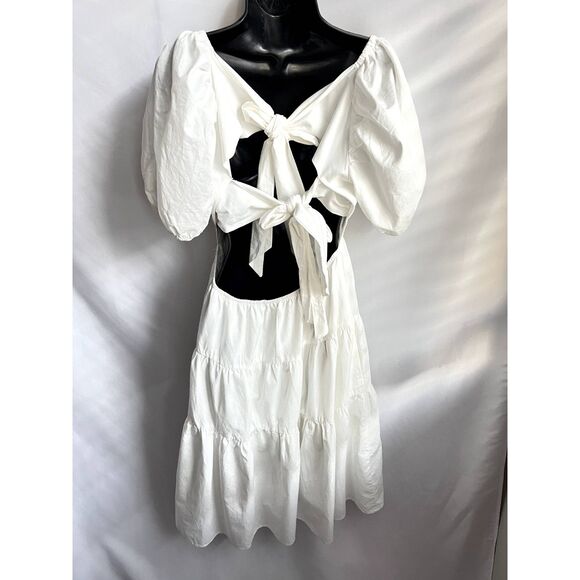 Vine Tree NWT White Tiered Cottagecore Midi Dress L Prairie Twist Balloon Sleeve - Picture 5 of 12